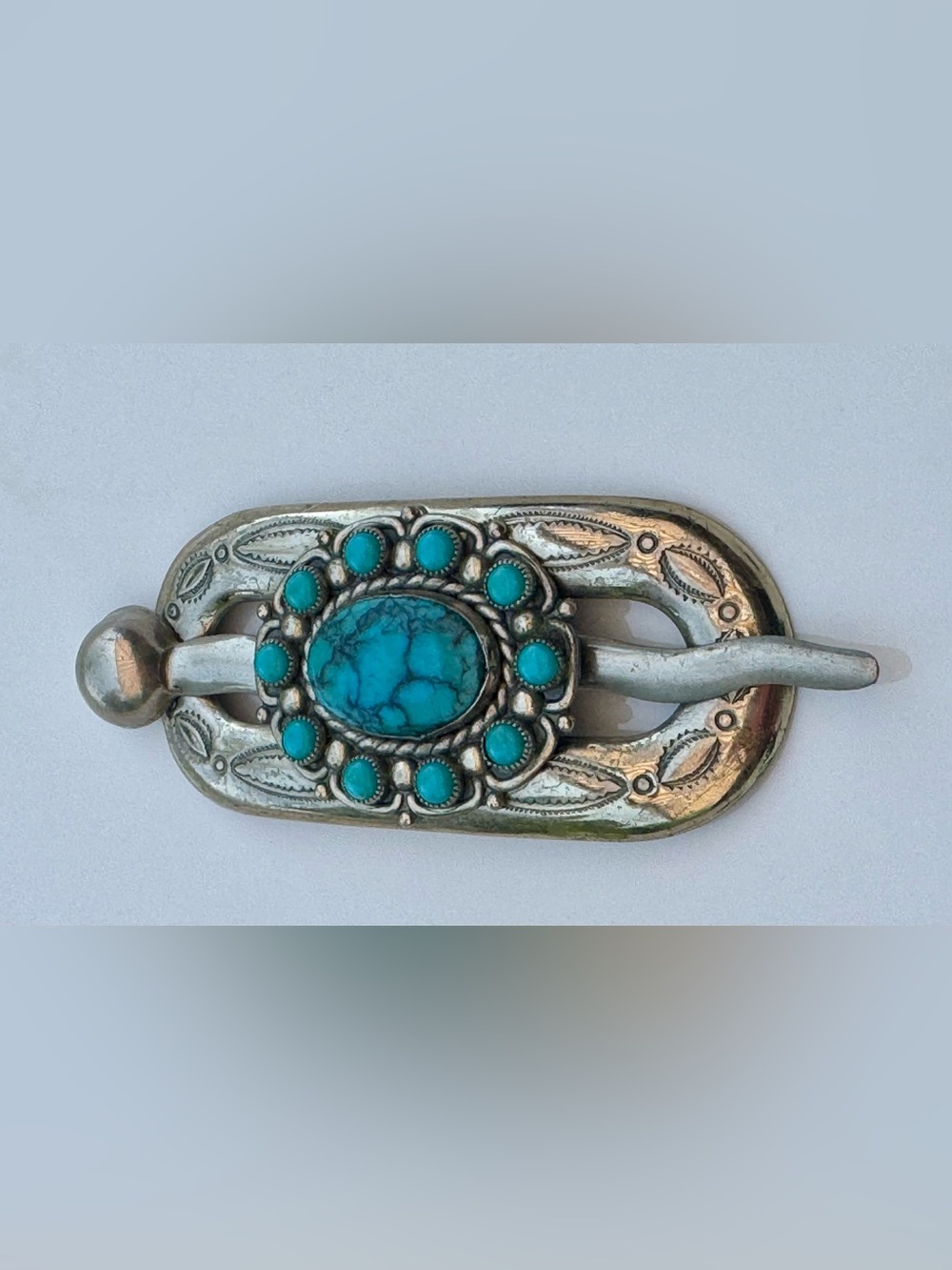 Vintage Navajo Silver and Turquoise Stone Western Hair Barrette